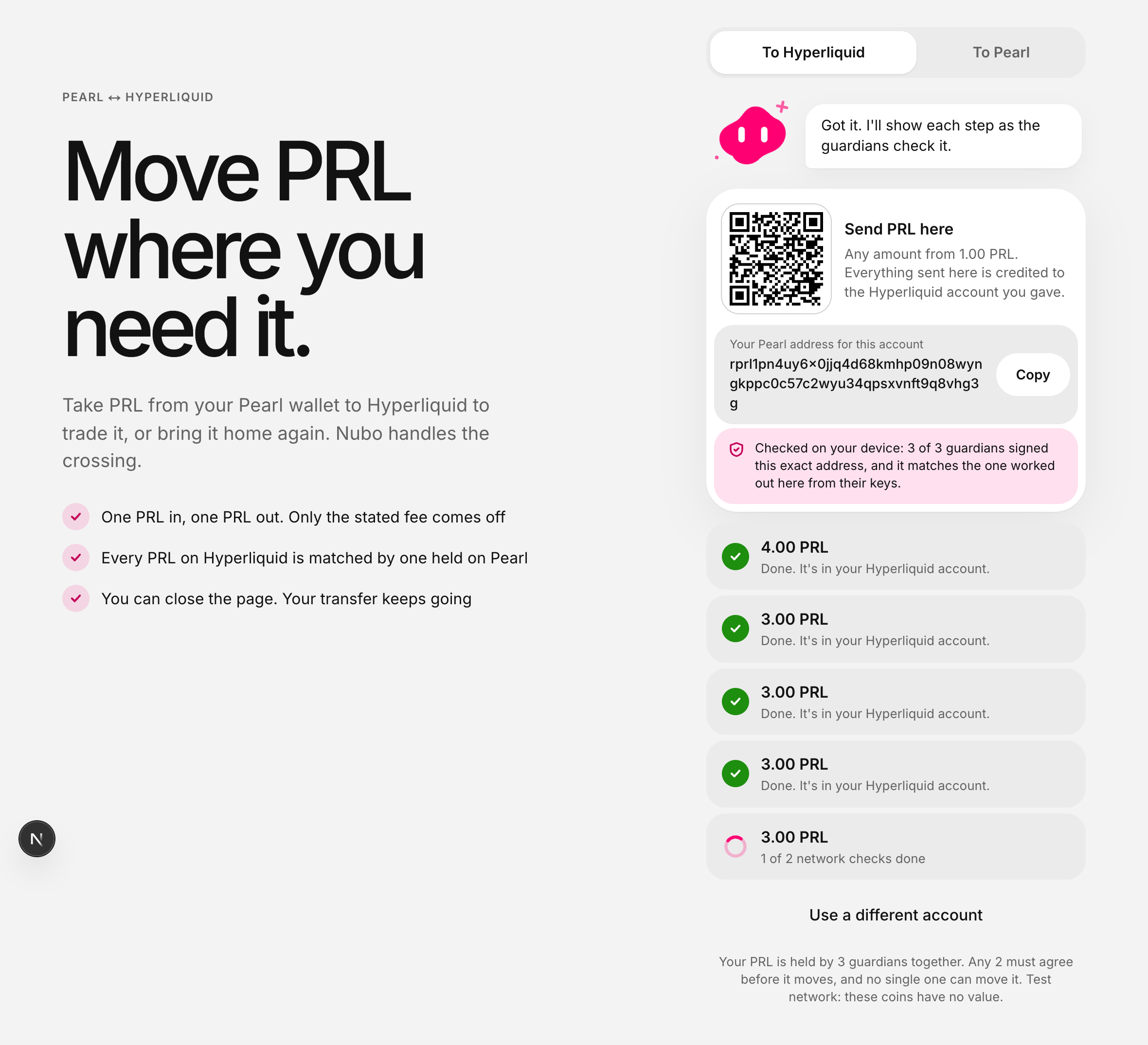 The same payment, now reading: done, it's in your Hyperliquid account